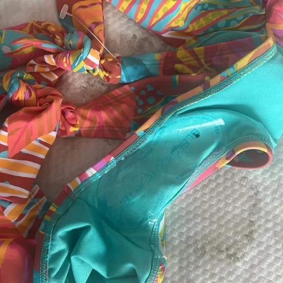 Bleu: The Heat Is On Draped Bandeau Tankini Top and Tie Sides Bottom Size 10 - Picture 9 of 10